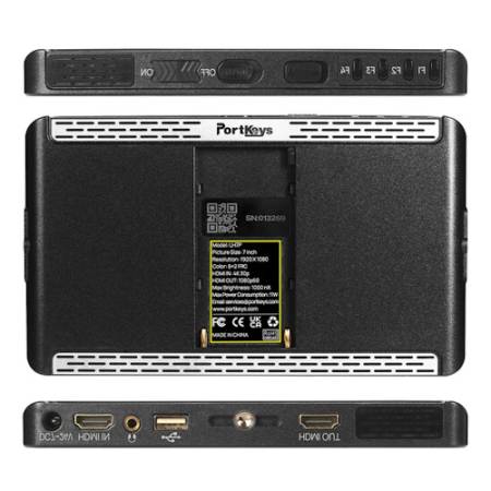 Portkeys LH7P - monitor podglądowy 7”, HDMI, 1920x1080, 1000:1, 1000nit, dotykowe sterowanie aparatem_tył i porty_2
